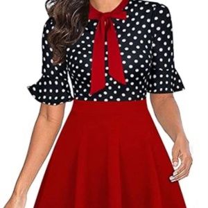 RANPHEE Womens Summer Bow Tie Neck Floral A Line Fit and Flare